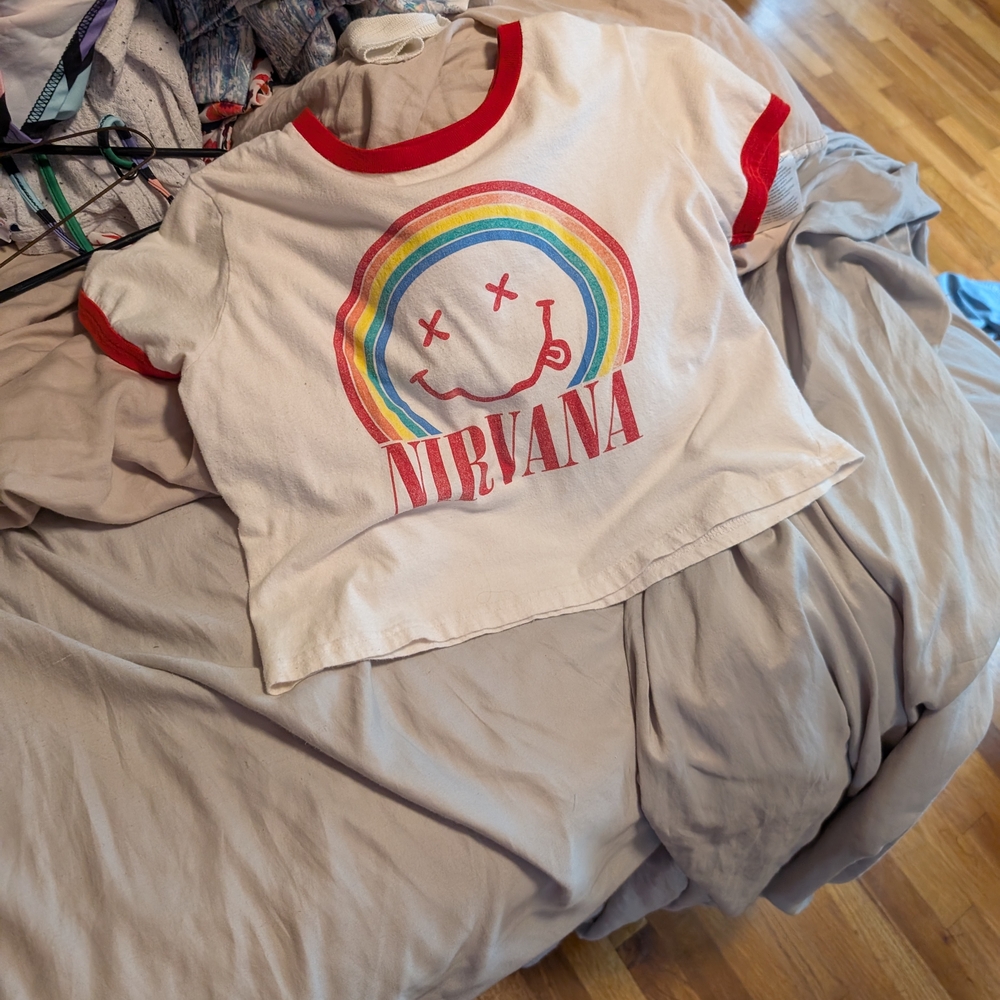 Nirvana Graphic Crop T-Shirt White Red